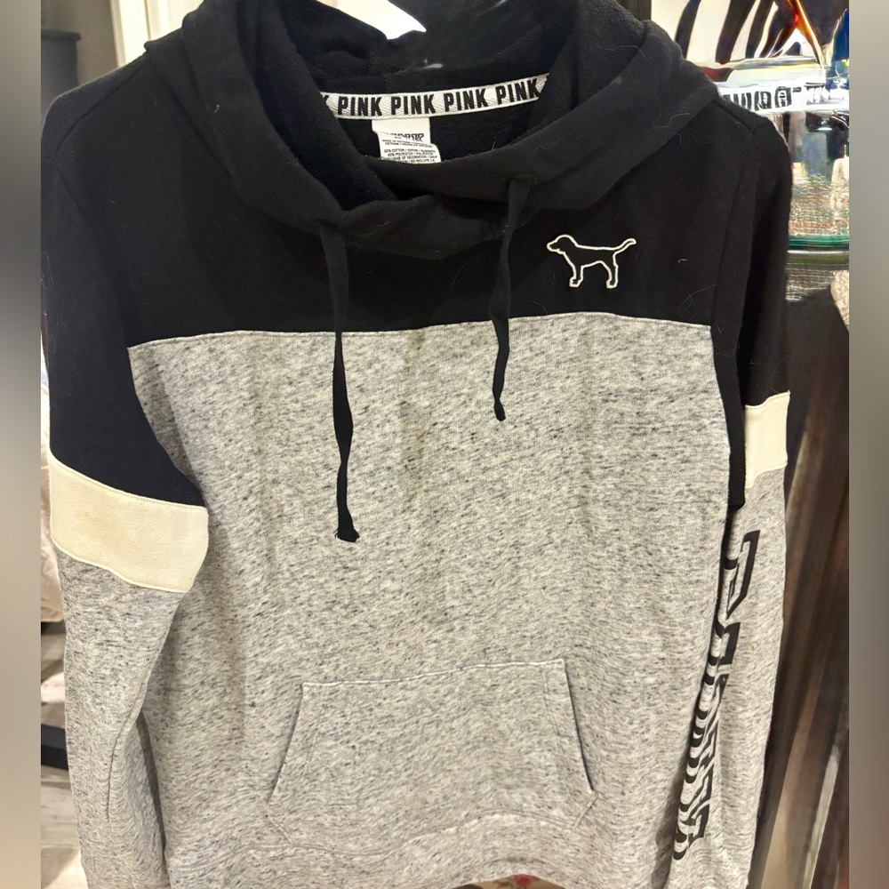 PINK Victoria's Secret Women’s Black and Gray Hoodie